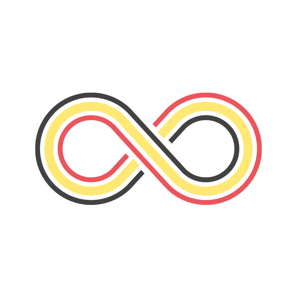 symbole infini (huit couché) aux couleurs de la belgique : trois lignes noir, jaune or et rouge